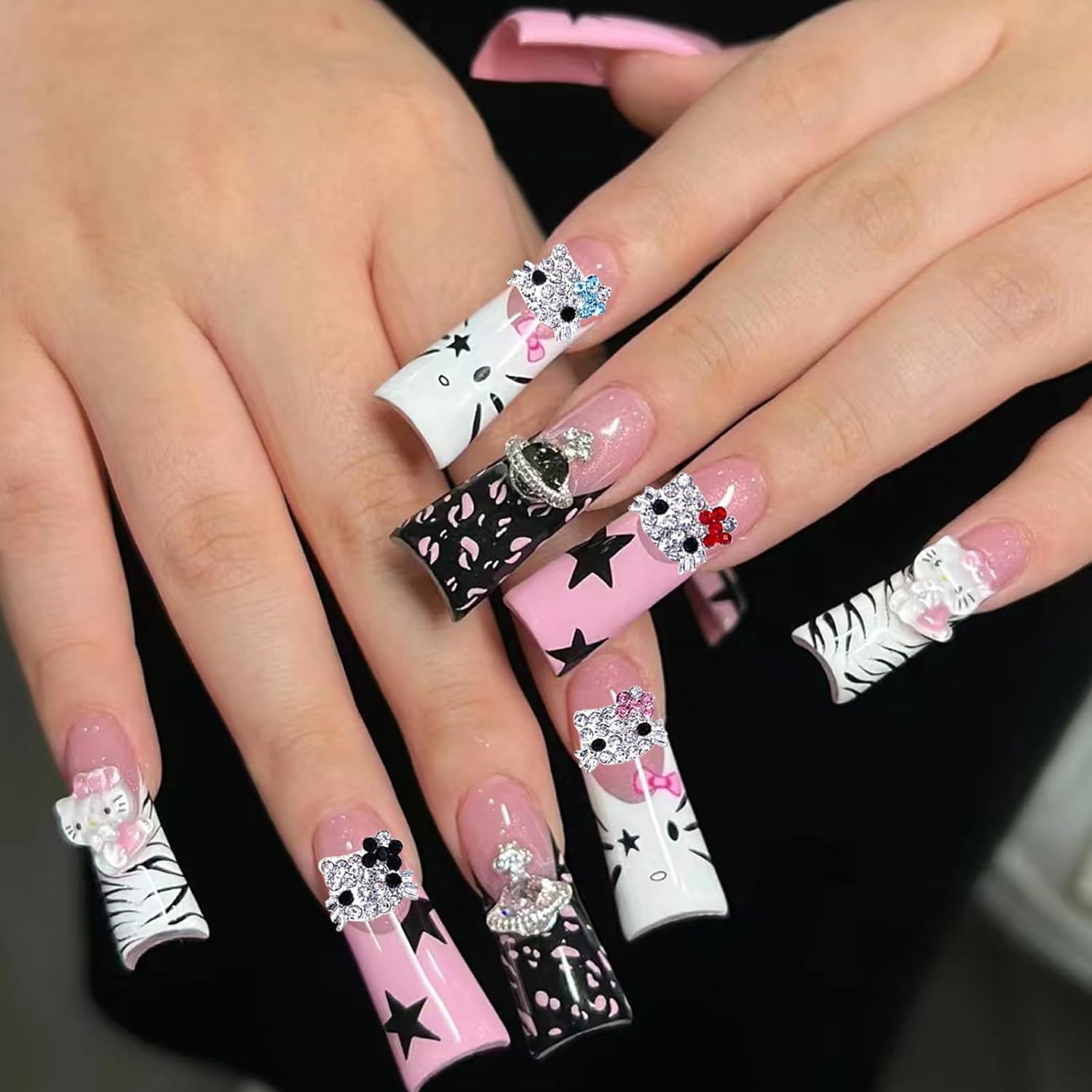 SICIJONYY 50 dijes de uñas de gatito 3D para arte de uñas, encantos kawaii para arte de uñas, dijes de resina con parte trasera plana, bonitos dijes