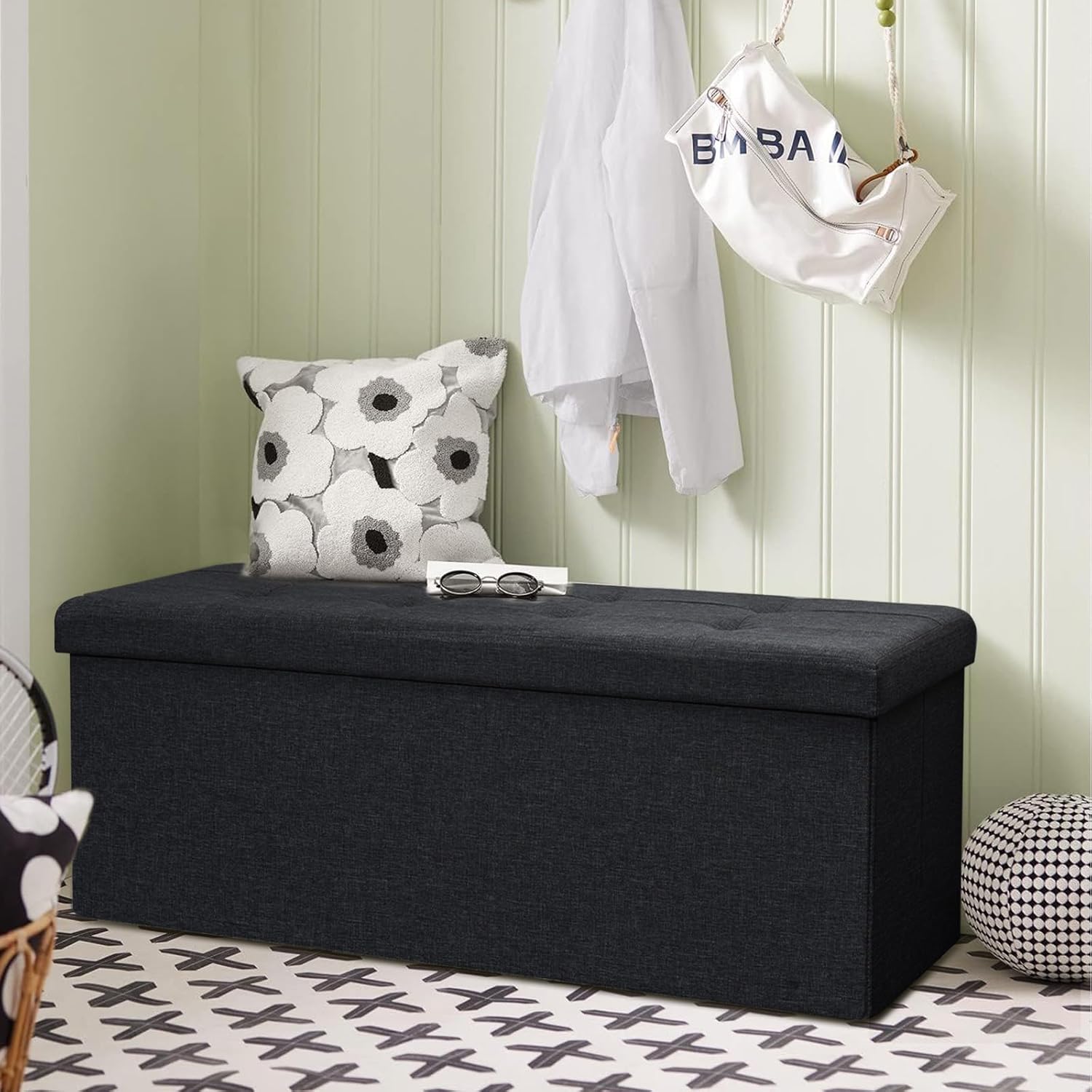 Banco otomano plegable de almacenamiento de 43 pulgadas para sala de estar, dormitorio, entretenimiento de televisión, banco de dormitorio con