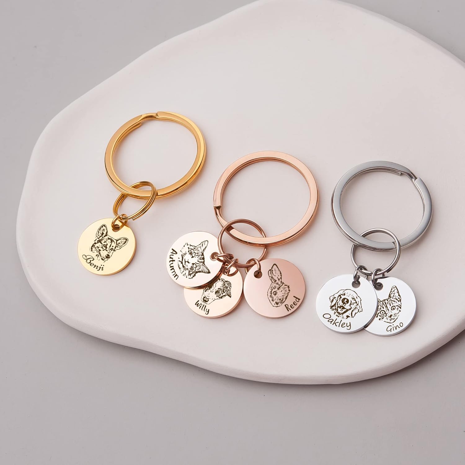 Anavia Llavero personalizado para retrato de mascota, foto personalizada de mascota hecha a mano grabada, gato, perro, recuerdo conmemorativo,