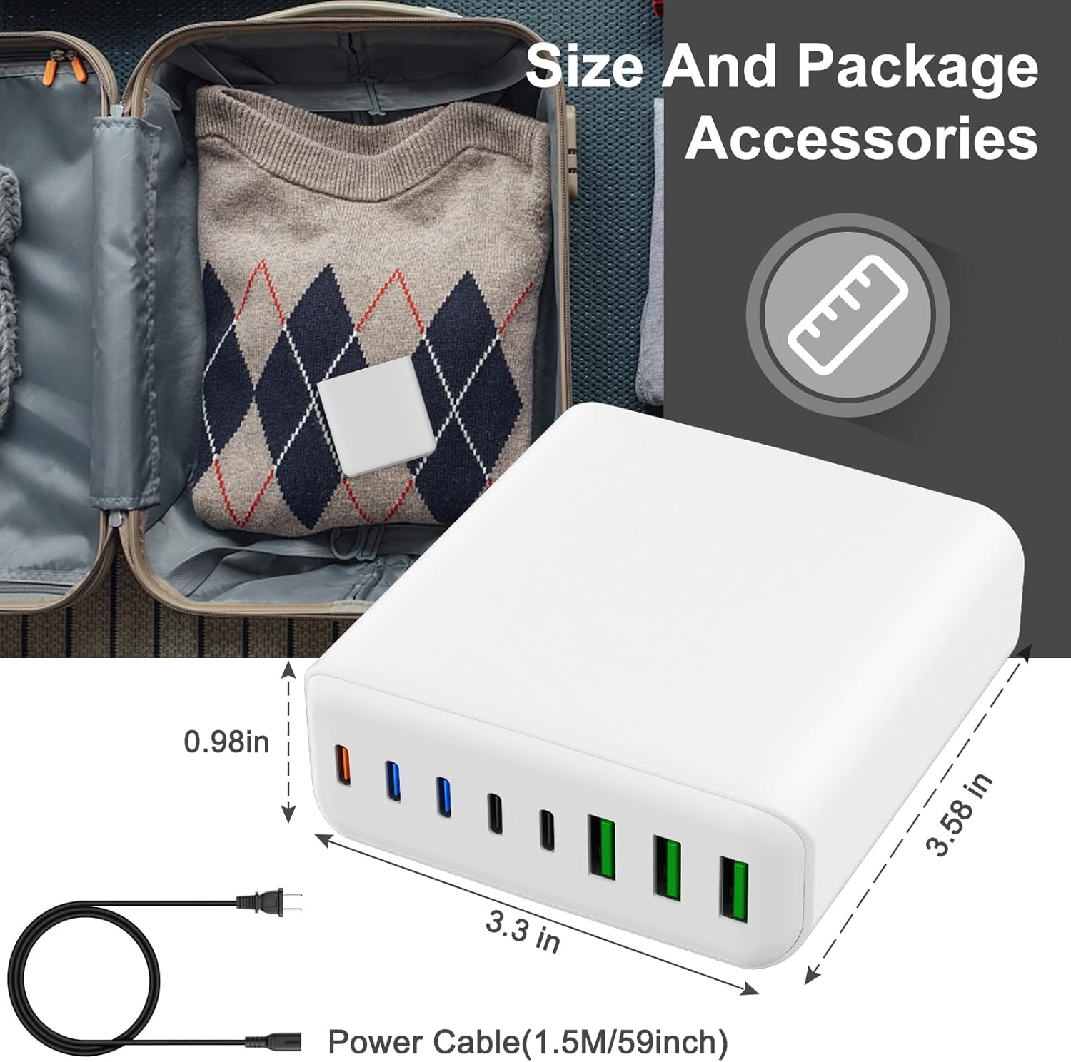 Cargador USB C de 265 W, estación de carga USB C de escritorio de 8 puertos, cargador USB C de 65 W para laptop compatible con MacBook ProAir,