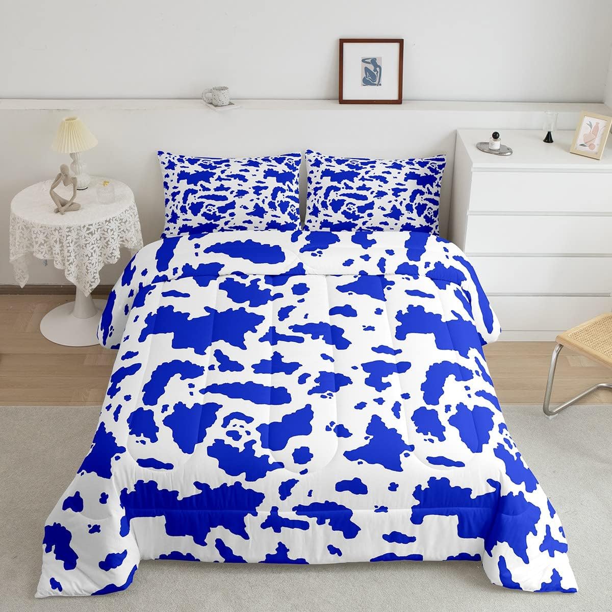 Erosebridal Juego de edredón de piel de vaca azul marino, animales de granja, tamaño Queen, juego de ropa de cama con estampado de vaca de las