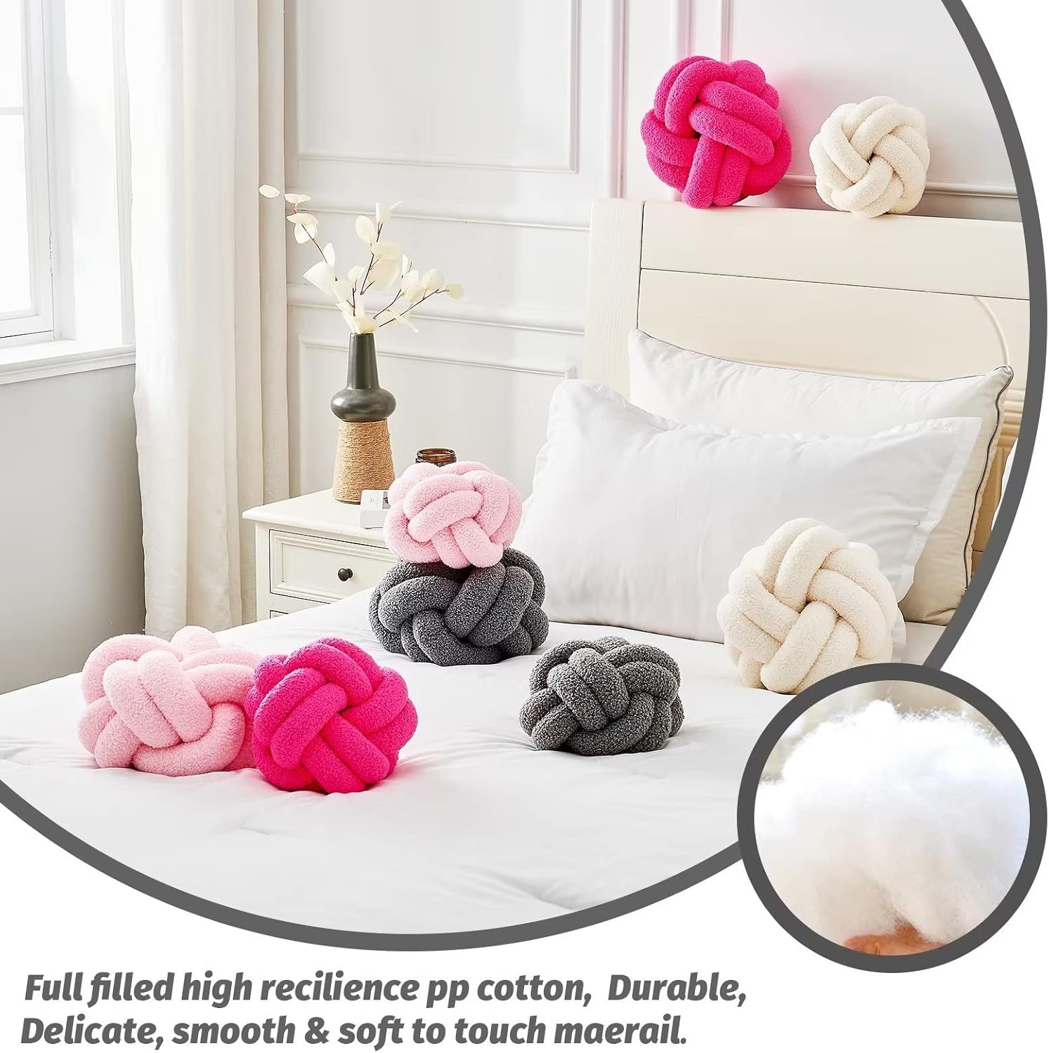 Uvvyui Bola de almohada de nudo, suave color gris oscuro, para decoración del hogar, almohada redonda de felpa hecha a mano, almohadas decorativas