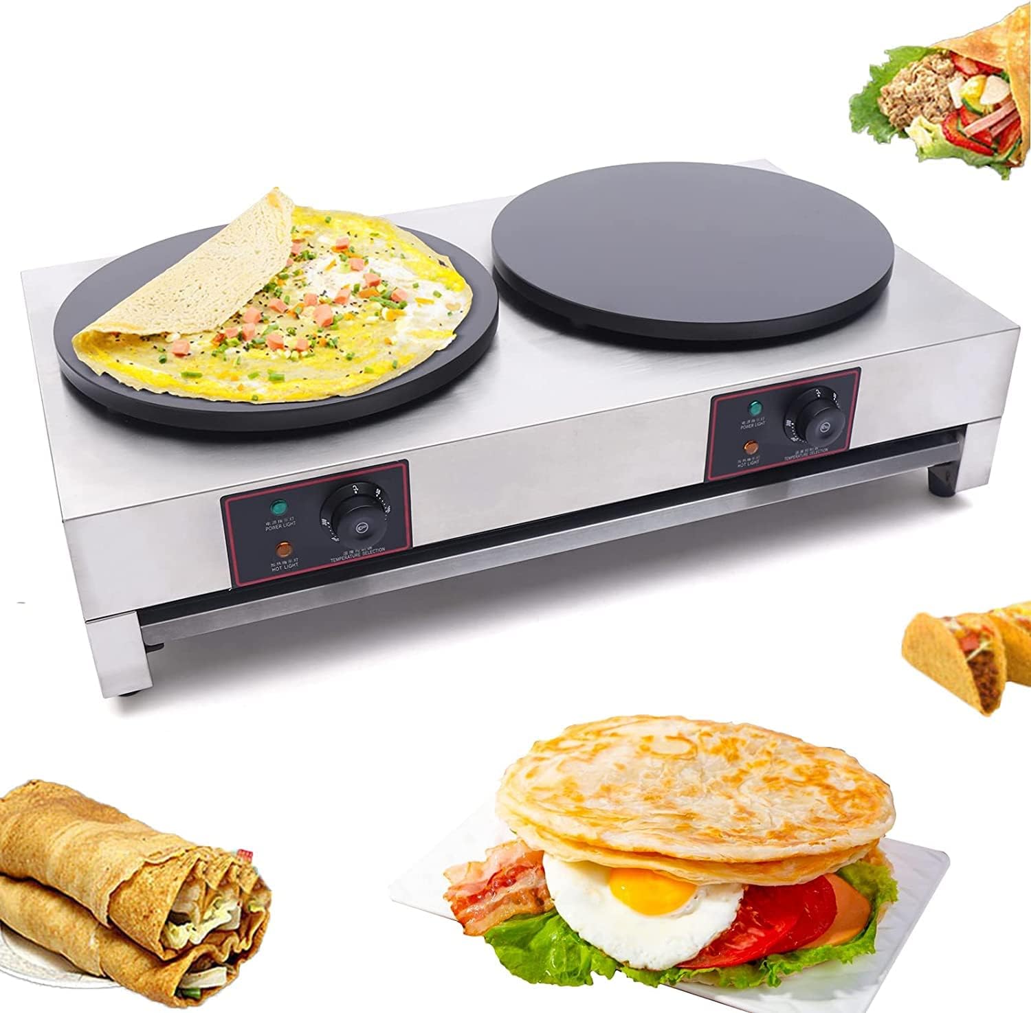Máquina eléctrica comercial para crepas de 33 pulgadas con temperatura ajustable, máquina de panqueques de acero inoxidable, máquina de panqueques