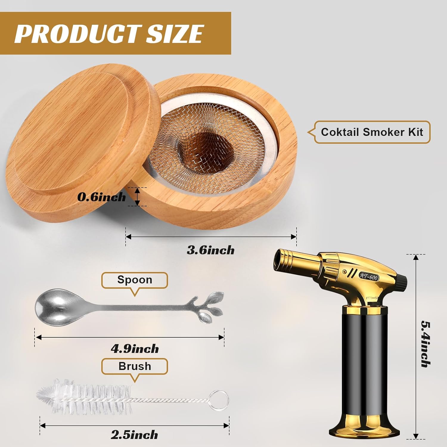 Kit de ahumador de cóctel con antorcha, 8 sabores de chips de madera, bourbon, kit de infusor de ahumador de whisky, kit de ahumador de bebidas