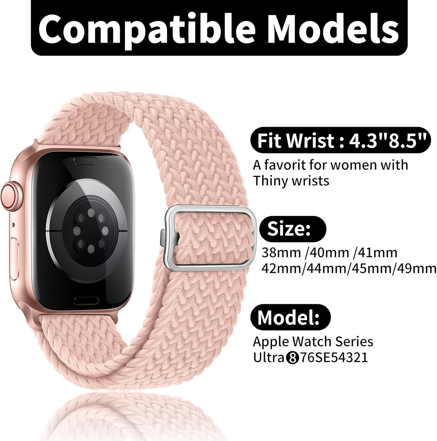 Braided Solo Loop Compatible with Apple Watch Band 38mm 40mm 41mm 42mm 44mm 45mm 49mm, Stretchy Straps Elastic Sport Wristbands for iphone iWatch
