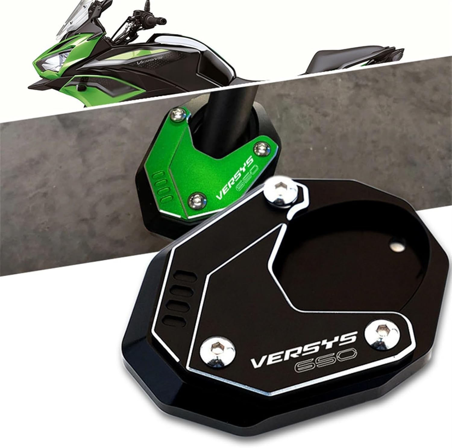 CNC aluminio for Kawasaki Versys650 Versys 650 2010-2022 Motorcycle Kickstand Foot Side Stand Enlarger Pad Keychain (Color  Green-Combo)