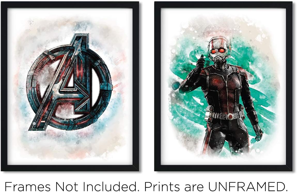 Marvel Avengers – Impresiones artísticas de superhéroes en acuarela (sin marco), gran regalo de 10 (8 x 10 pulgadas), decoración para habitación de