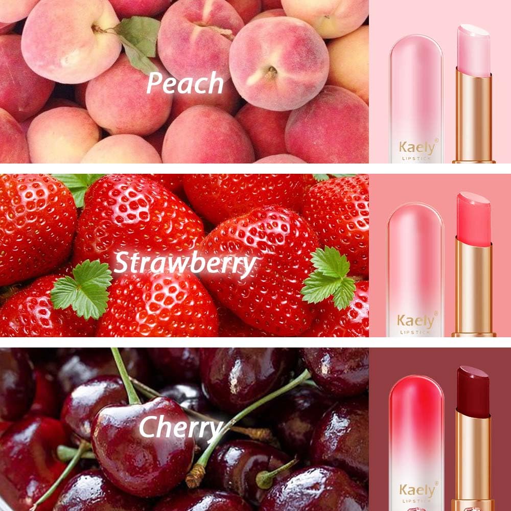 evpct 3 unids Peach Strawberry Black Red Cherry Lip Balm Color Changing Lipstick Set PH Mood Magic Lipstick Larga duración impermeable 24 horas