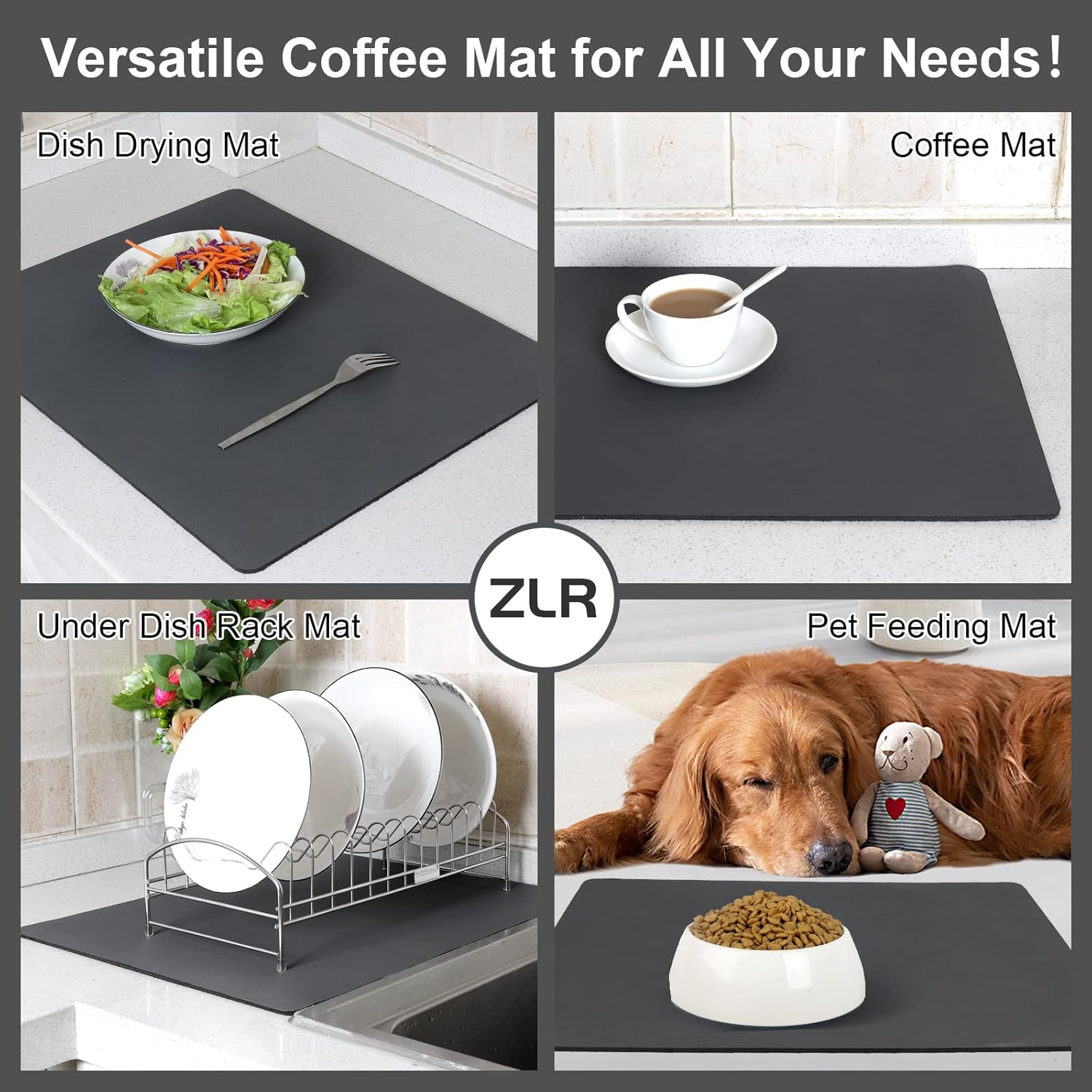 ZLR Tapete de café  Tapete de secado de cocina extra grande absorbente de 16 x 24 pulgadas para platos, tapete de barra de café fácil de limpiar