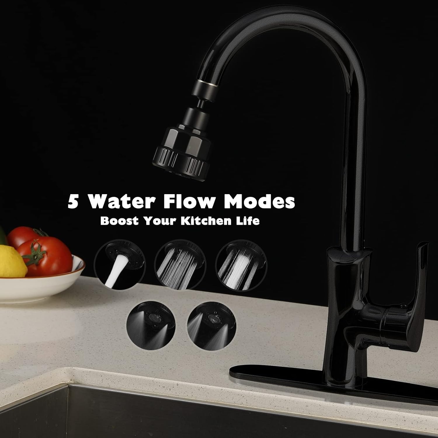 Accesorio rociador de grifo, cabezal de grifo de fregadero de cocina con 2 rótulas, aireador de fregadero giratorio, 5 modelos de pulverización,
