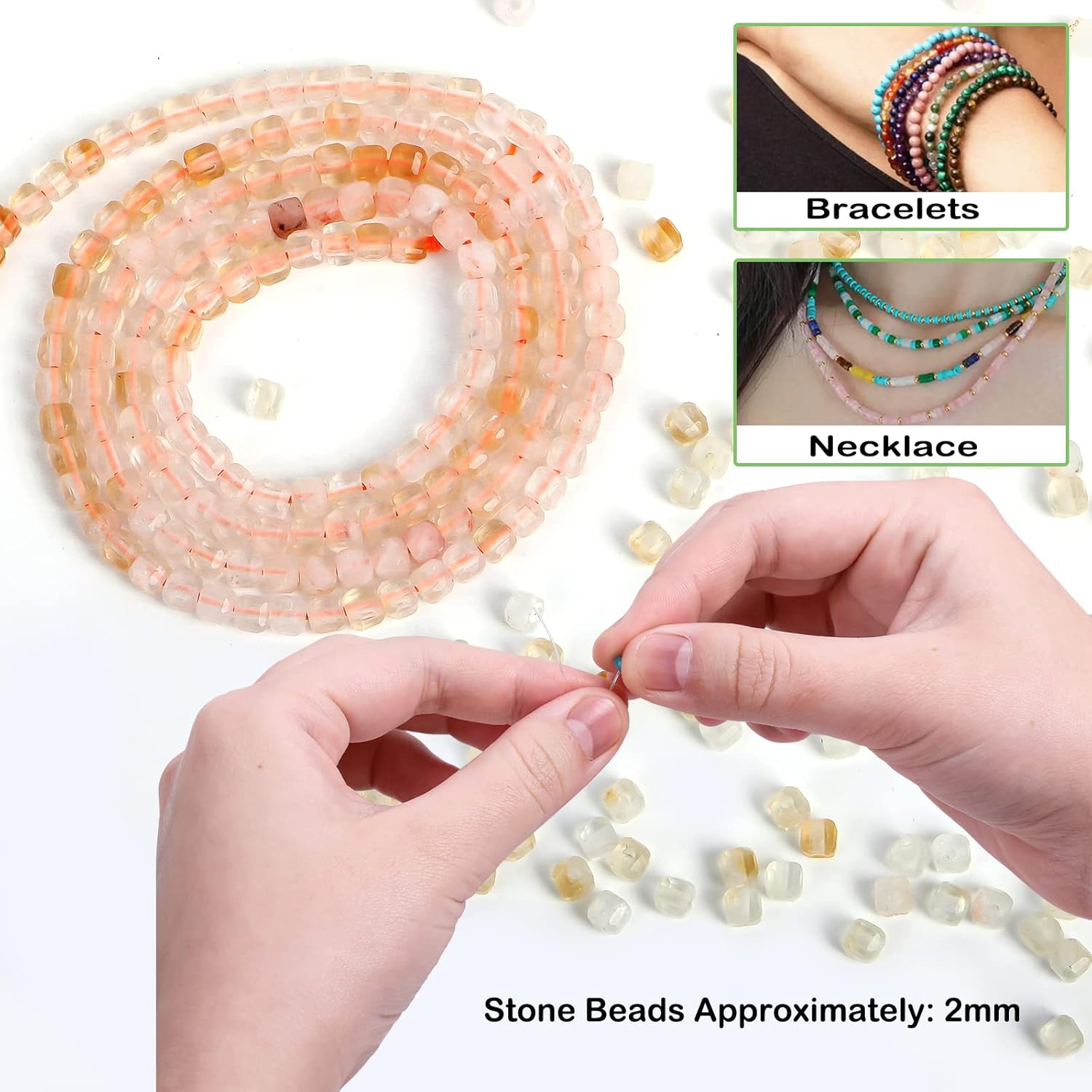 WTIAN Cuentas de piedra preciosa natural, cuentas sueltas espaciadoras para hacer joyas, pulseras, collares, aretes (0.079 pulgadas), citrino