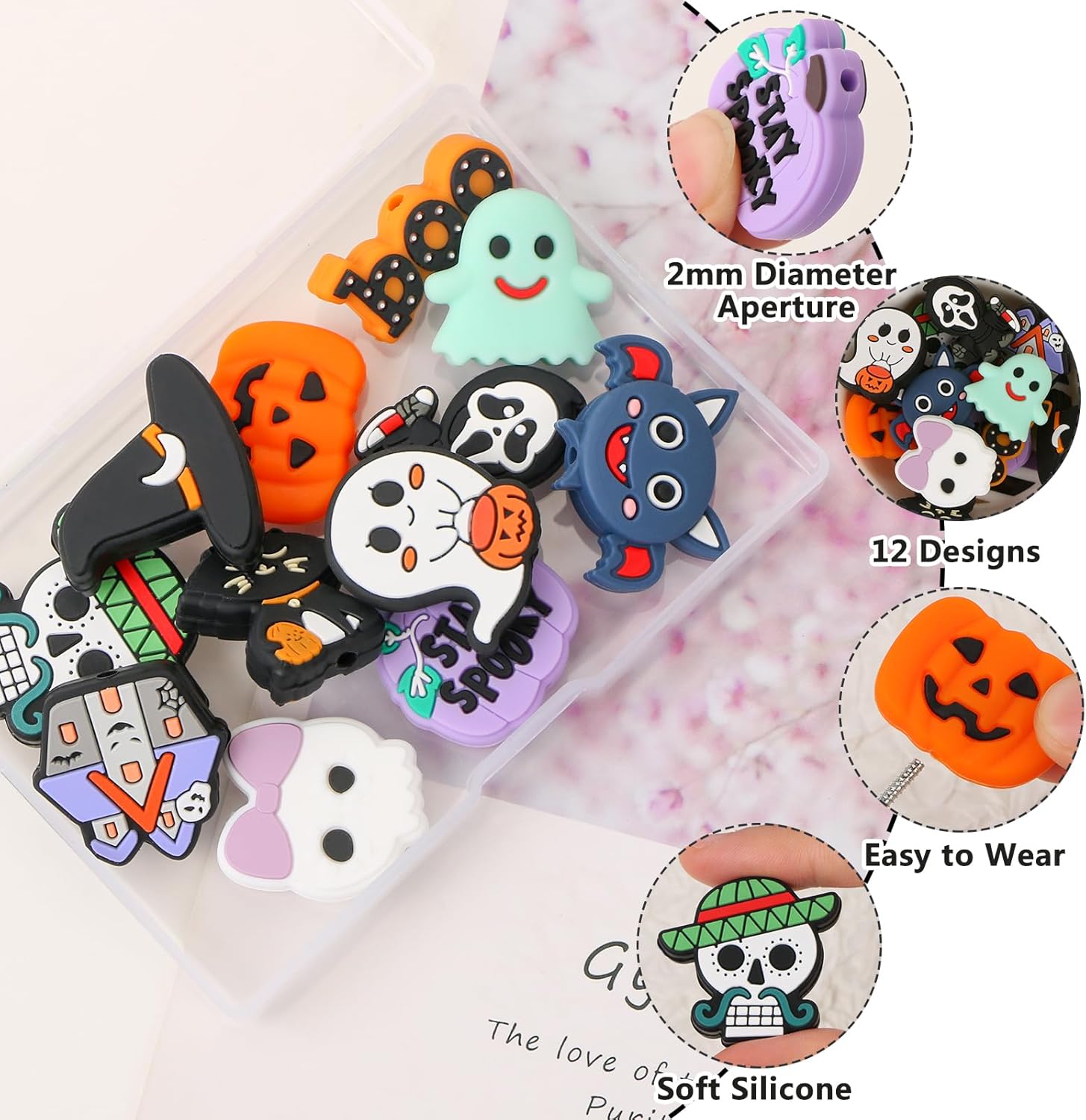 12 cuentas focales de silicona para Halloween, cuentas de silicona de Halloween para llaveros, fabricación de joyas, cuentas focales de Halloween