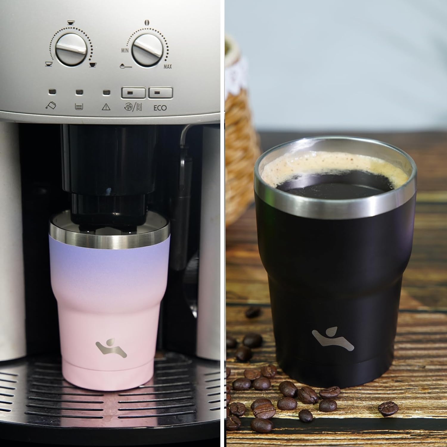 Vaso de 10 onzas con asa y 2 pajillas, 2 tapas, botella de agua aislada de acero inoxidable al vacío, taza reutilizable para viaje, Sakura