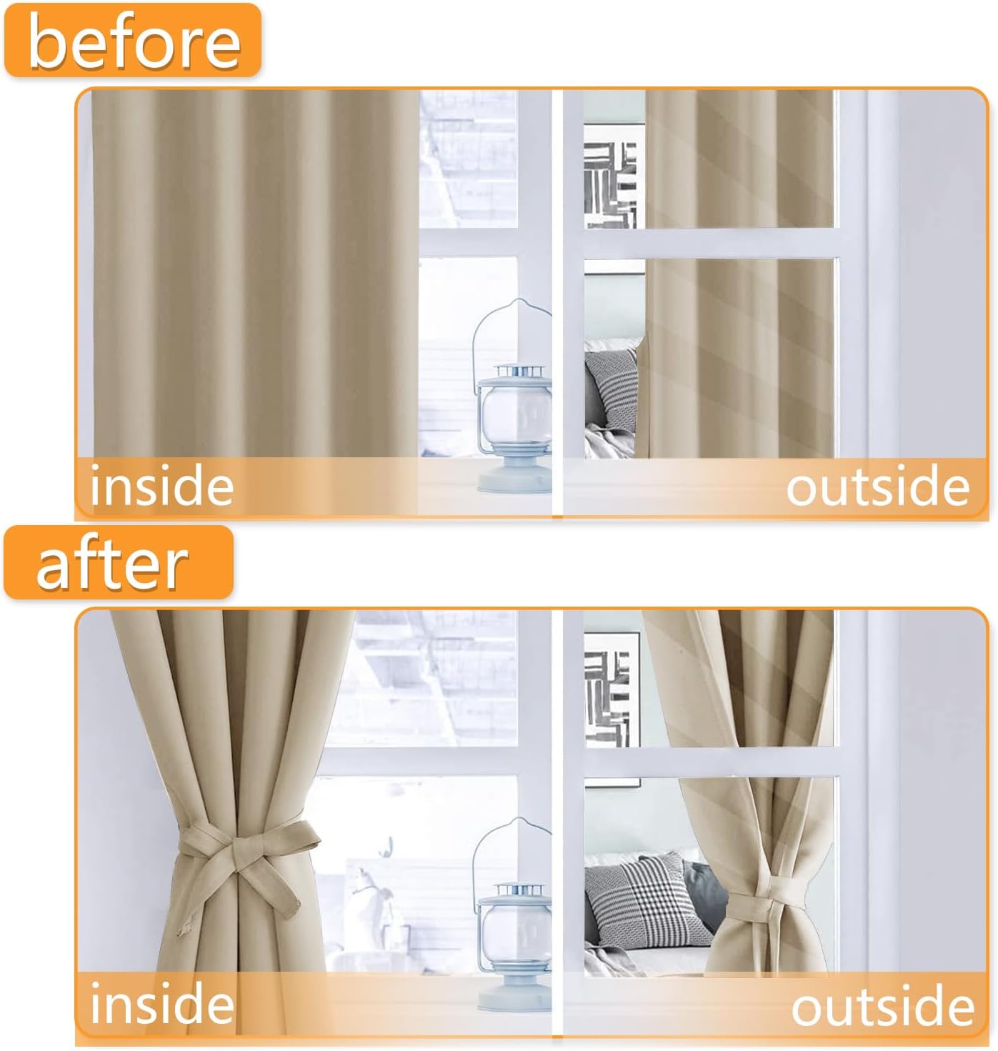 Hiasan Cortinas opacas para dormitorio, 60 x 63 pulgadas de largo, cortinas de ventana con aislamiento térmico y bloqueo de luz para sala de estar,
