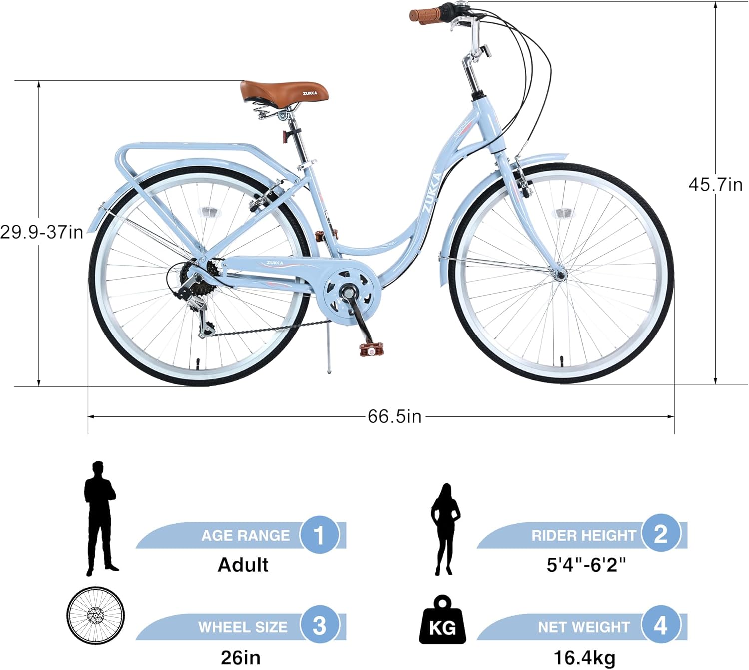 Bicicleta de playa de 26 pulgadas para mujer, bicicleta de viaje de 7 velocidades con asiento ajustable y frenos en V duales