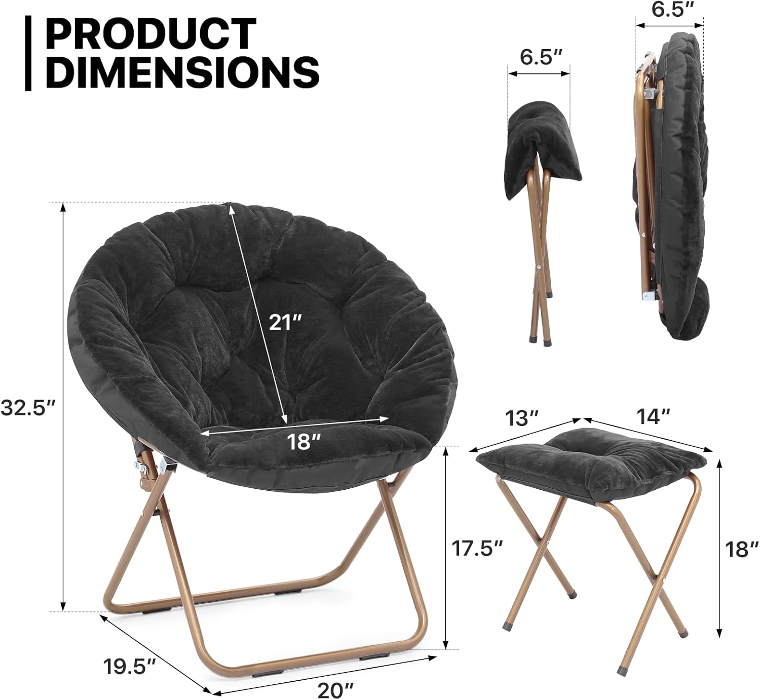 MoNiBloom Silla redonda plegable de piel sintética para dormitorio, sala de estar, dormitorio, marco de metal plegable, de gran tamaño, cómoda,