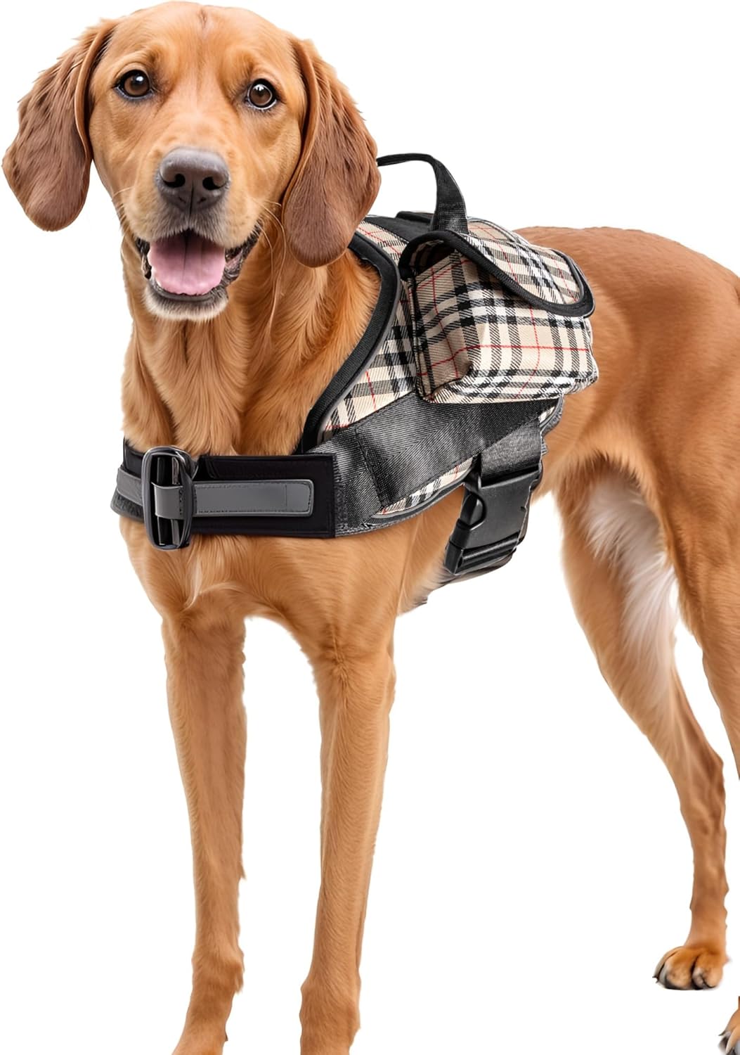 Arnés para perro grande a cuadros con bolsillo para mascotas, arnés para perro grande, arnés para perro grande, arnés reflectante grande para perro,
