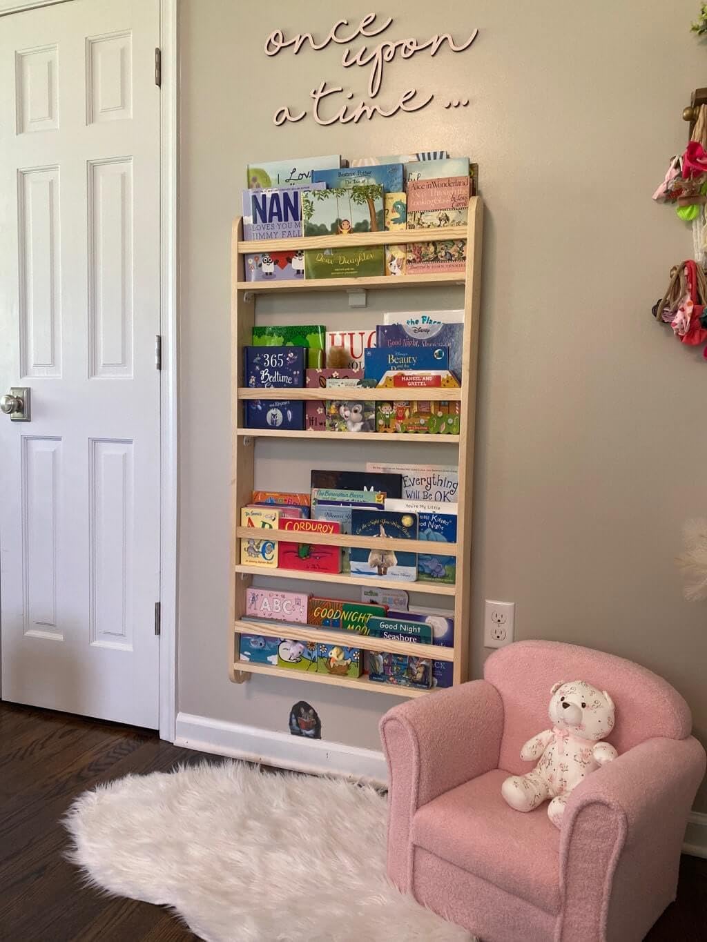 Estantería Montessori hecha a mano para niños montada en la pared, exhibición de libros de 4 niveles para dormitorio infantil, estantería de muebles