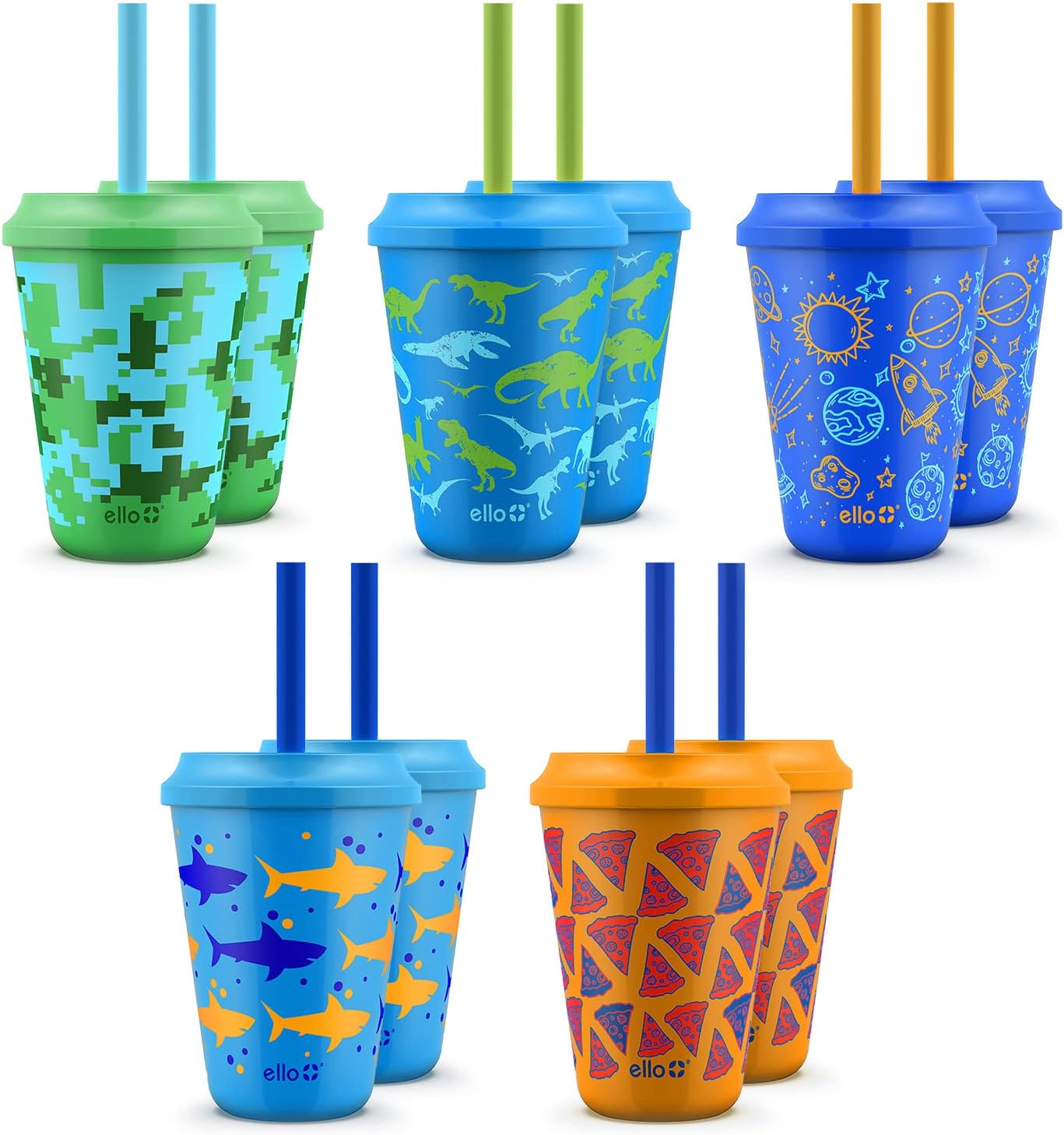 Ello Vasos de plástico reutilizables para niños de 12 onzas que cambian de color camaleón con tapas y popote