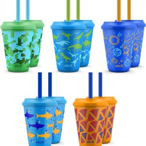 Ello Vasos de plástico reutilizables para niños de 12 onzas que cambian de color camaleón con tapas y popote Ello Vasos de plástico reutilizables para niños de 12 onzas que cambian de color camaleón con tapas y popote