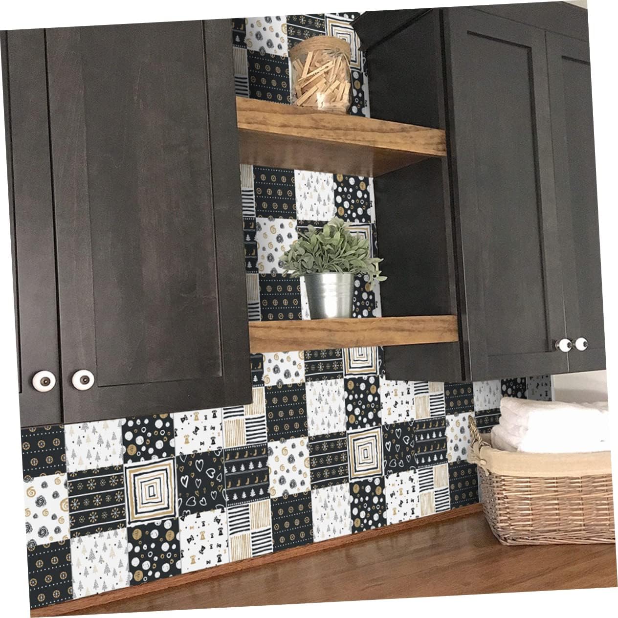DOITOOL 240 Pcs Wall Sticker Housewarming Gift Peel and Stick Self Adhesive Tile Decals Removable Tile Sticker Home Decoration Retro Decor Stickers