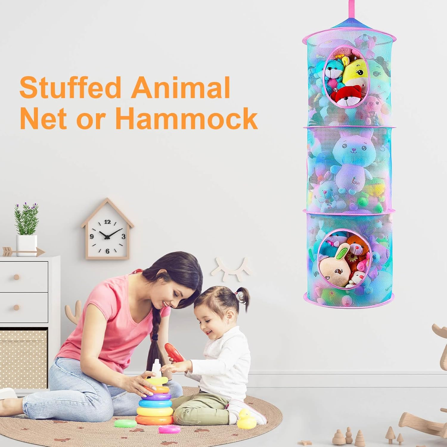 Basumee Red de animales de peluche o hamaca para colgar animales de peluche, hamaca de red de juguetes para animales de peluche, hamaca de malla
