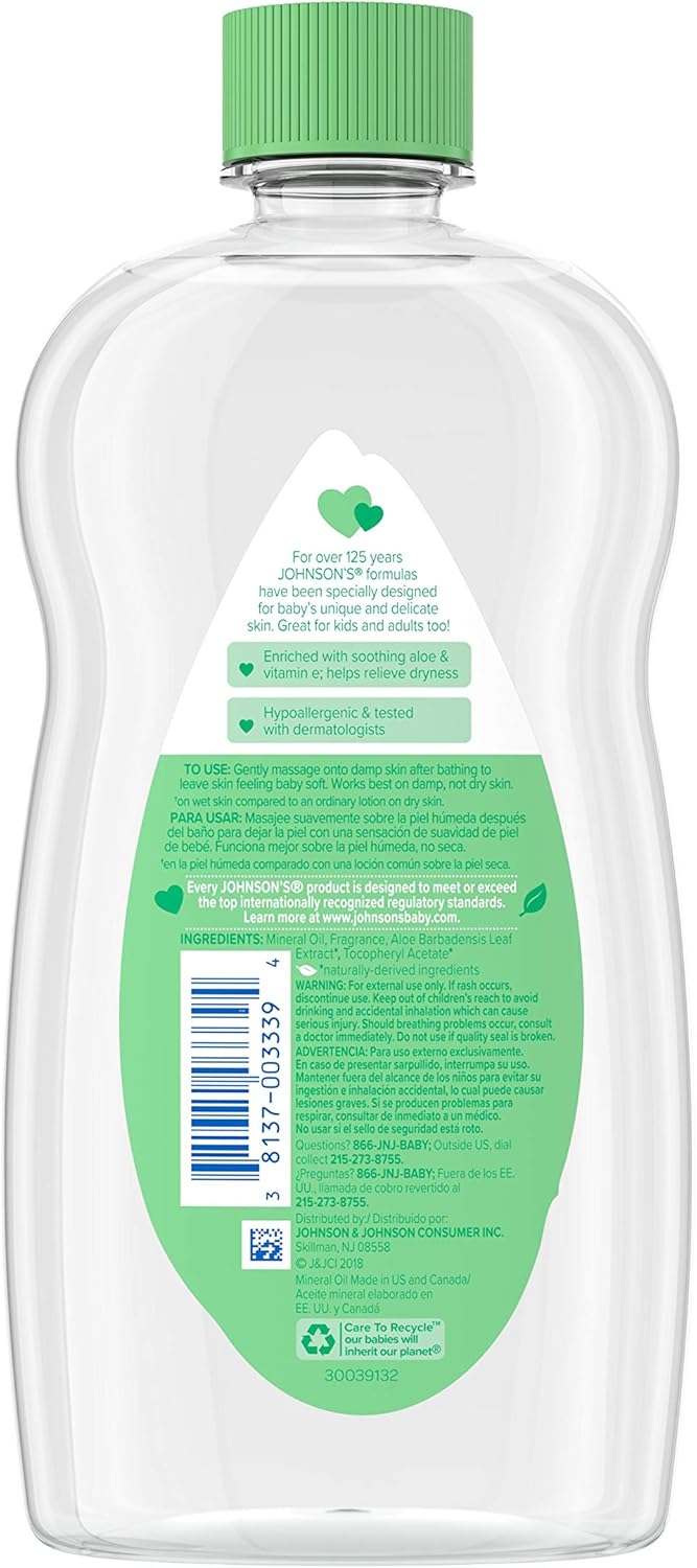 JOHNSON’S – Aceite de aloe vera y vitamina E para bebés, 20 onzas (paquete de 9)