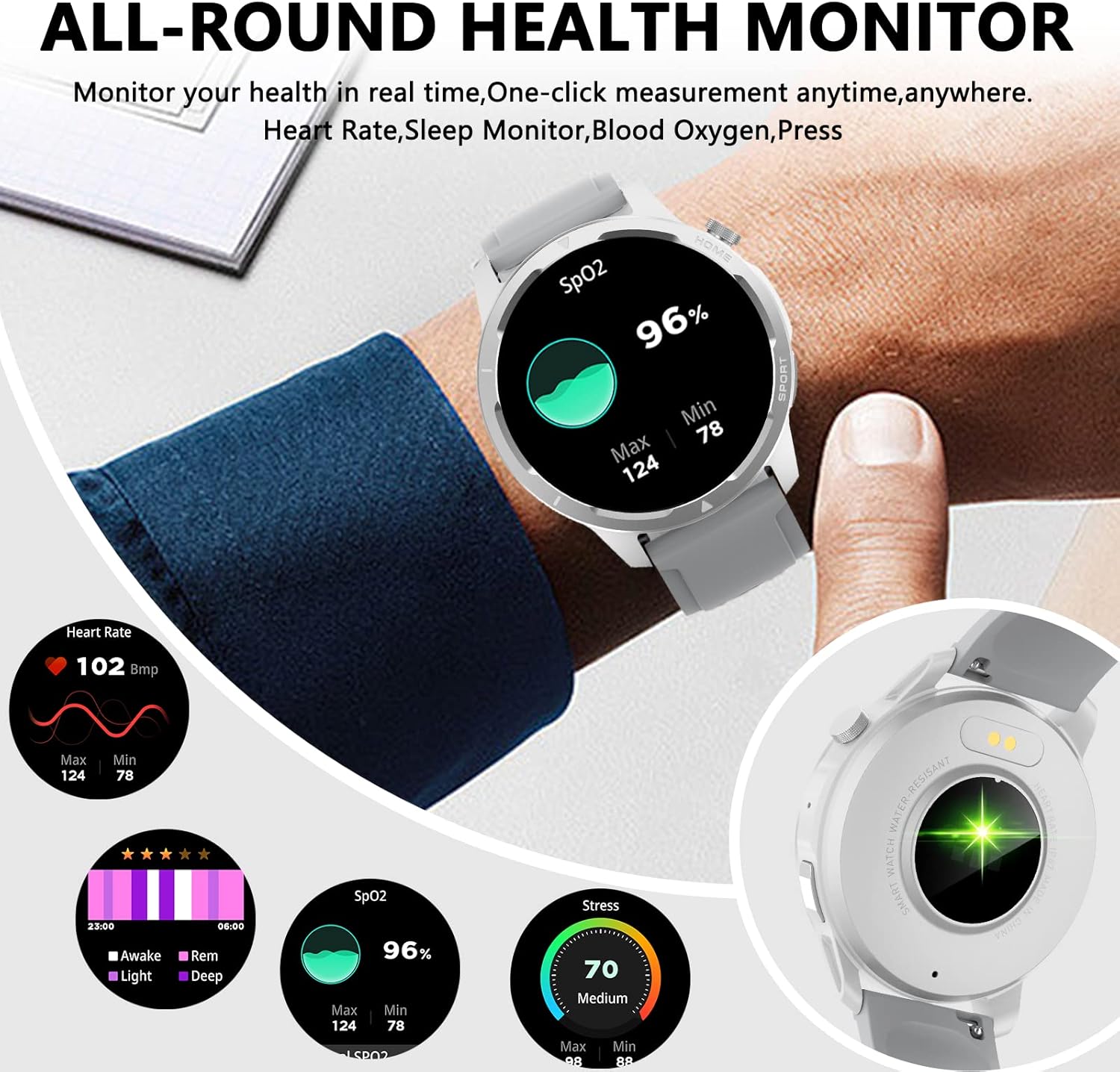 Wwzzey Reloj inteligente para hombres y mujeres (contestar llamadas), IP68 resistente al agua con podómetro, notificación de mensajes, reproductor