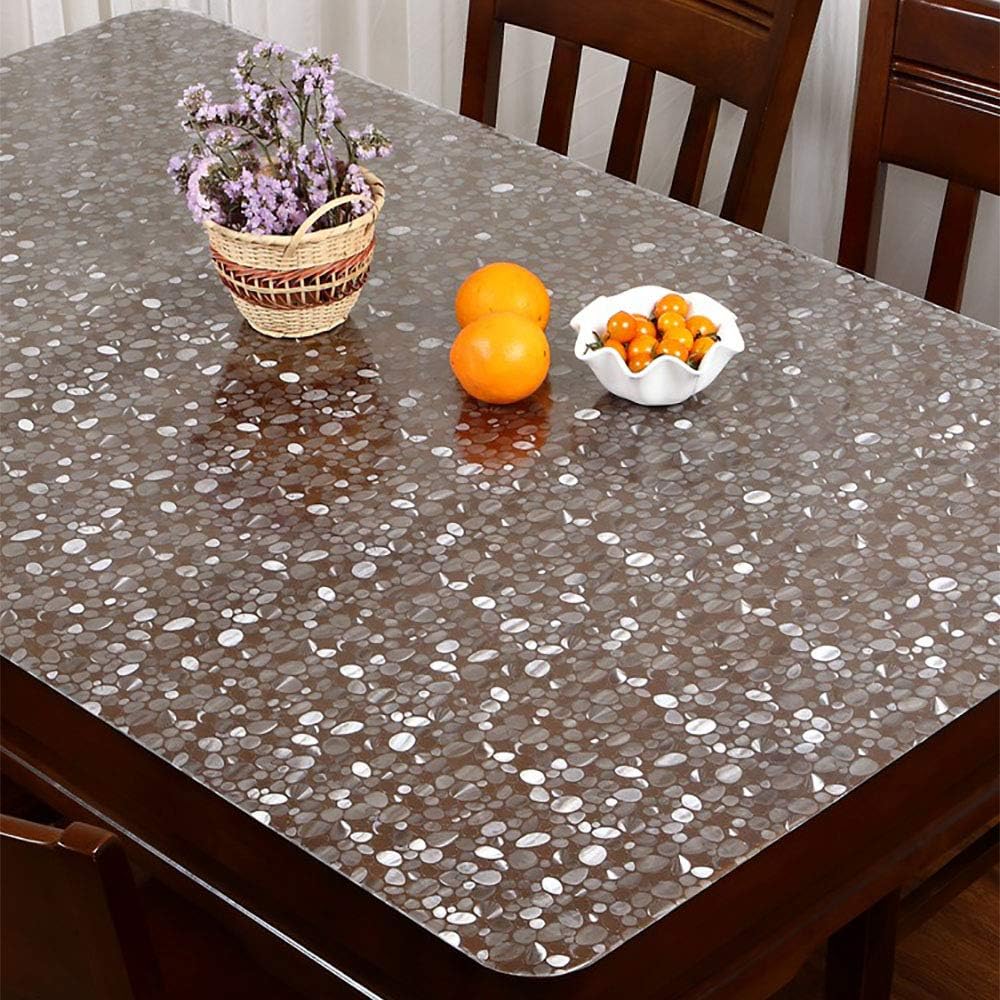 Thick PVC Table Protector,Square Waterproof Table Cover Wipeable Clear Plastic Table Cloth Coffee End Dining Table Pad Desk Mat-Cobblestone