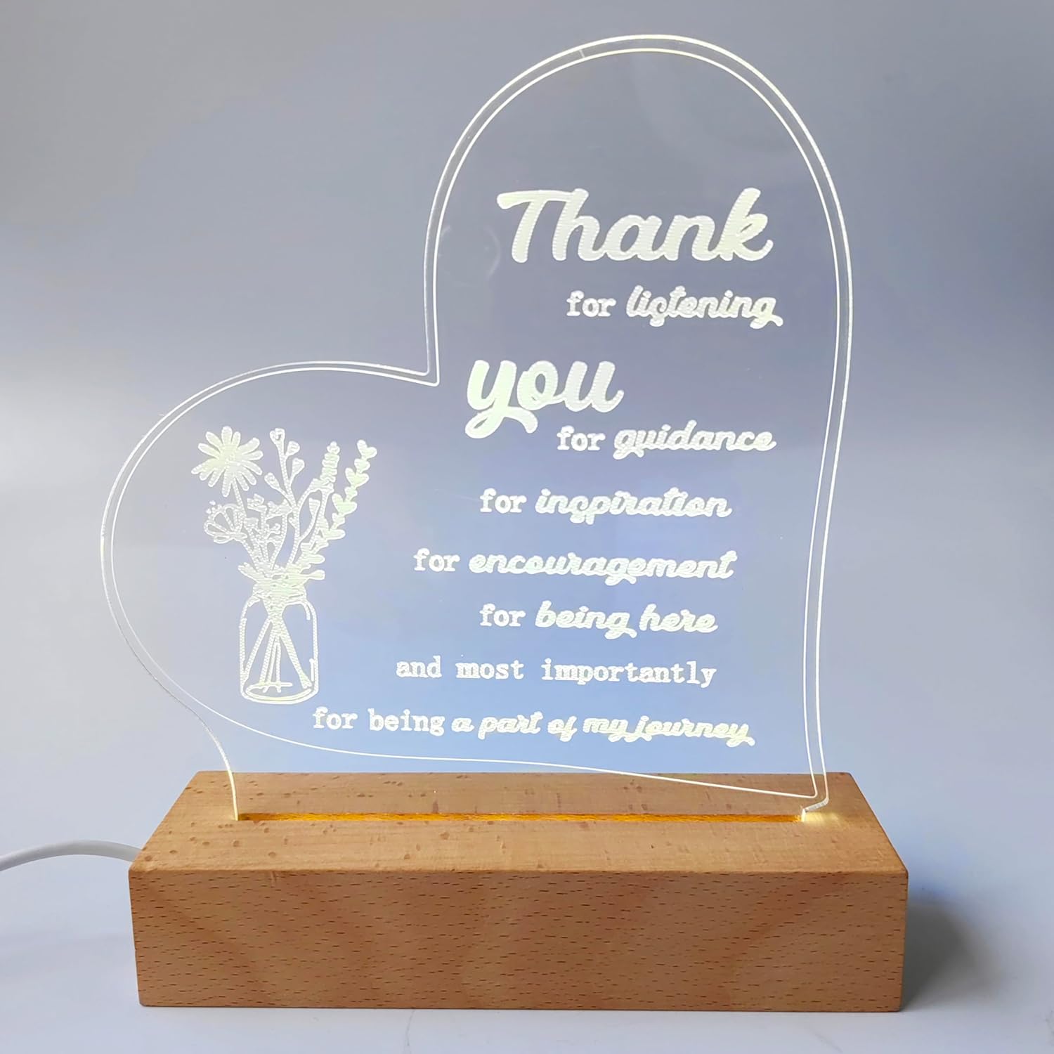 Regalos de agradecimiento para mujeres y hombres, acrílico regulable, luz nocturna LED, compañero de trabajo, jubilación, regalo inspirador para