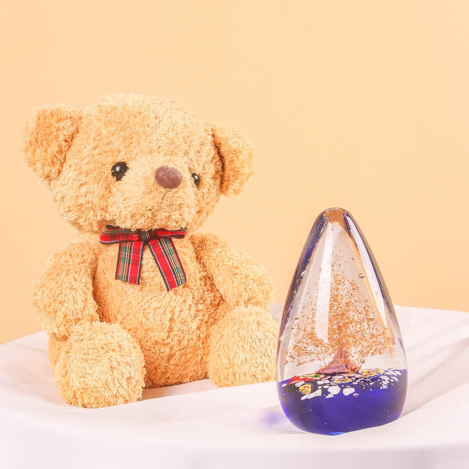 CAILIDE Regalo de cristal de arte de árbol de la suerte dorado soplado a mano para Navidad, cumpleaños, hogar, oficina, decoración, peso de papel