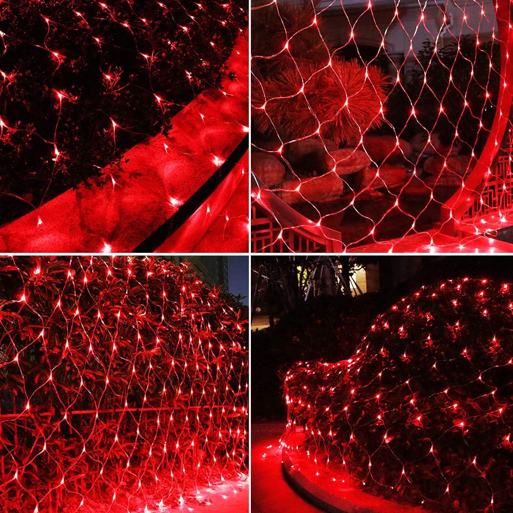 Red de luces de Navidad rojas, luces de malla de árbol para colgar al aire libre para Navidad, Halloween, jardín, pasarela, decoración de arbustos,
