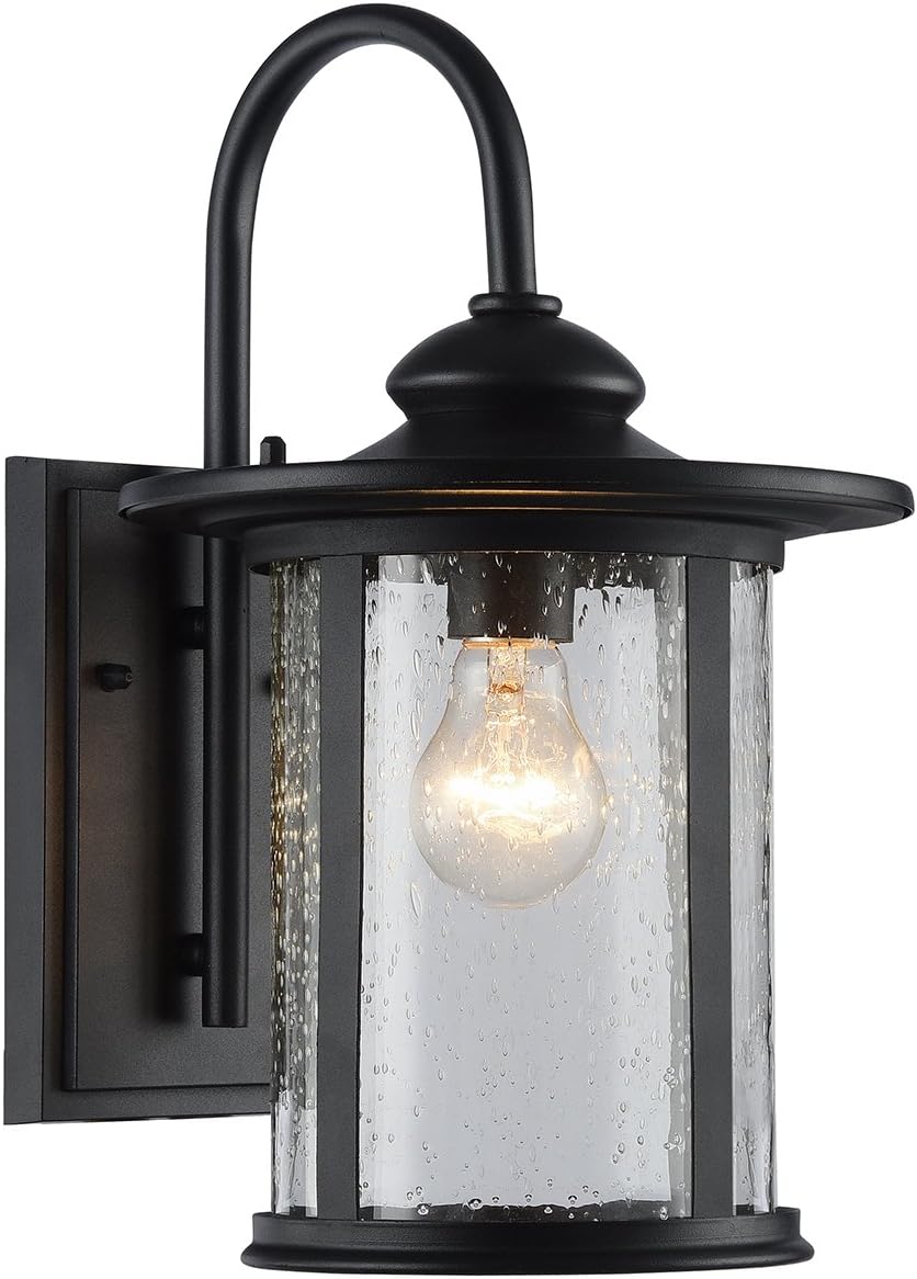 Edvivi Maia – Aplique de pared para exteriores de 1 luz, con acabado negro texturizado, luz moderna para cilindros, pantalla de vidrio transparente