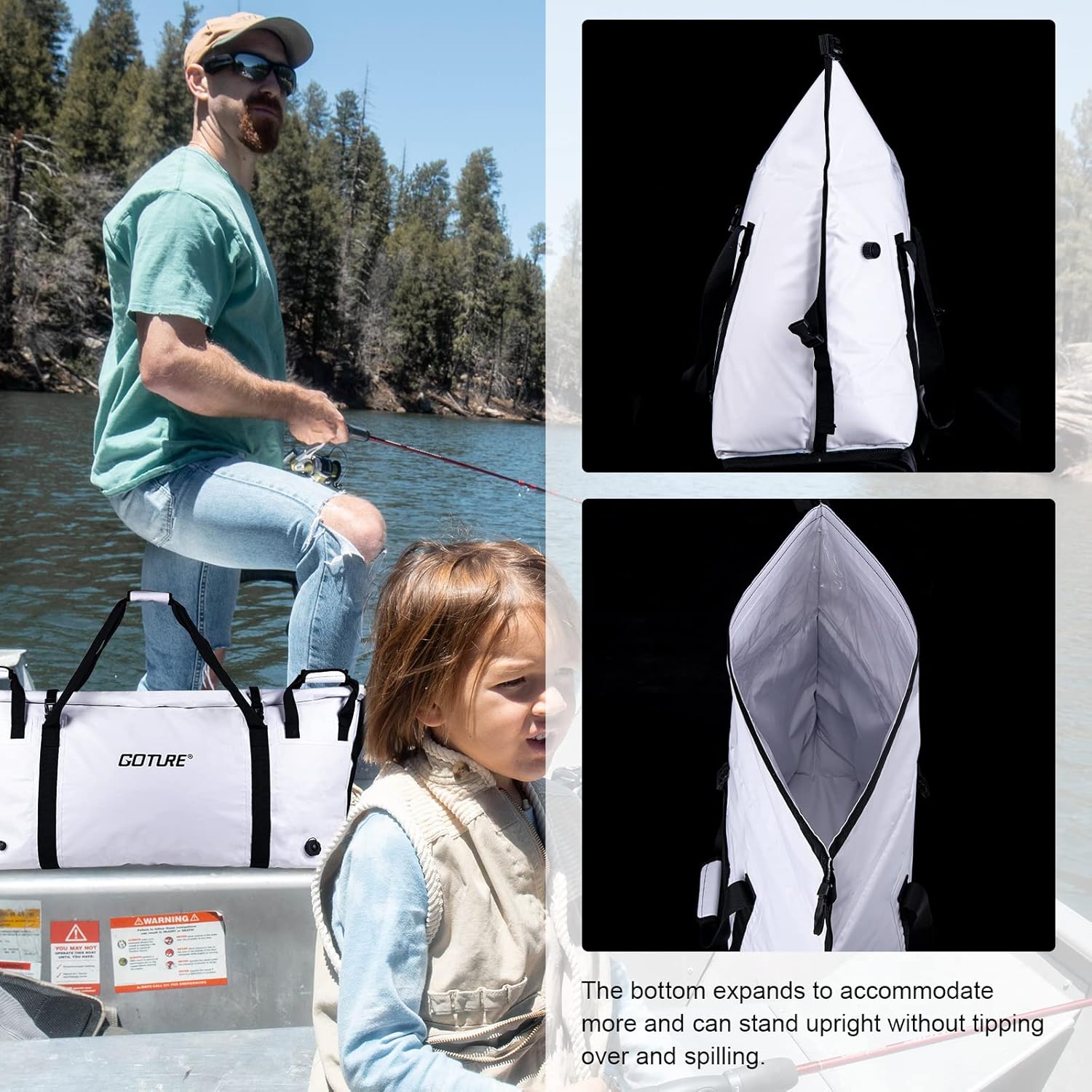 Goture Bolsa enfriadora de peces aislada, bolsa de pesca a prueba de fugas, bolsa enfriadora de pesca grande portátil para viajes al aire libre con
