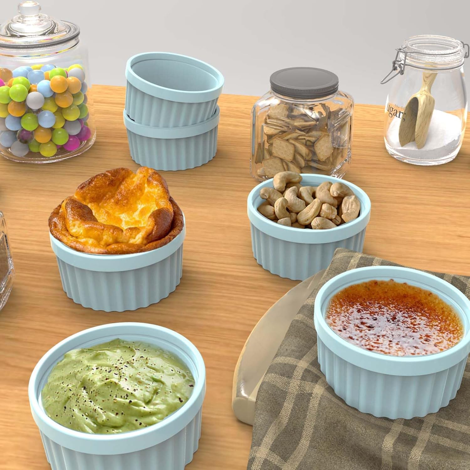 Ramequines de silicona aptos para horno de 8 onzas, juego de 2 moldes de crema brulee, platos de crema brulee, moldes redondos de 4 pulgadas para