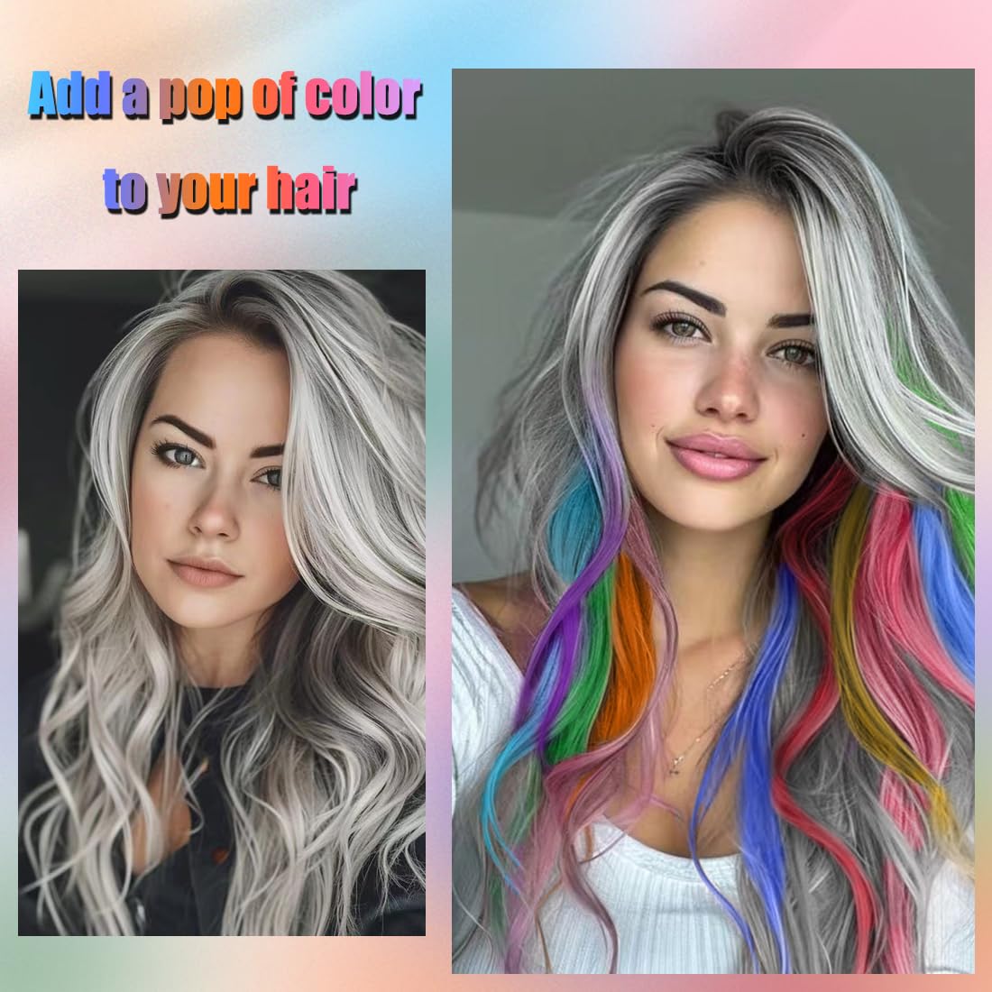 22 extensiones de cabello de colores con clip, accesorios de 22 pulgadas de largo, lacias, resistentes al calor, sintéticas, para fiestas de