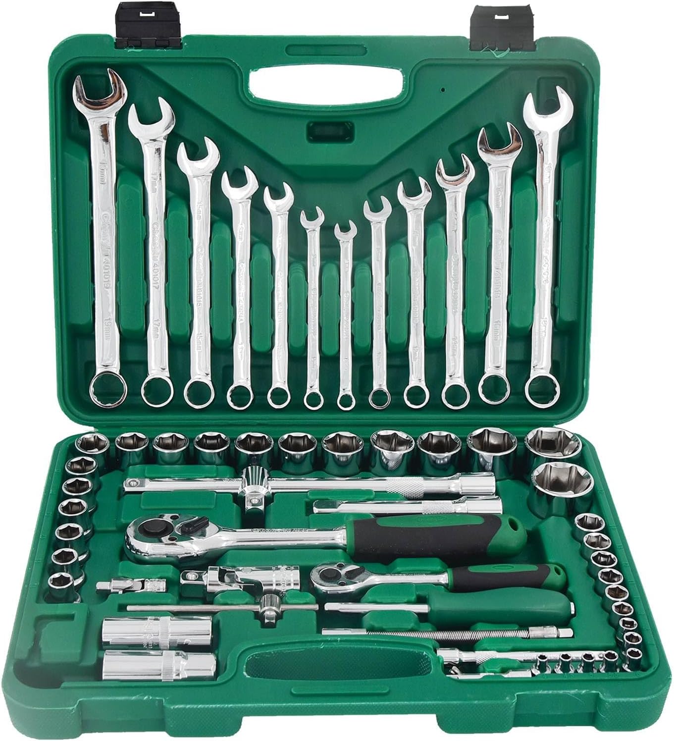 LCyindu Juego de herramientas mecánicas de 61 piezas, unidad de 14″ y 12″, juego de llaves métricas, forja CR-V, con estuche de almacenamiento