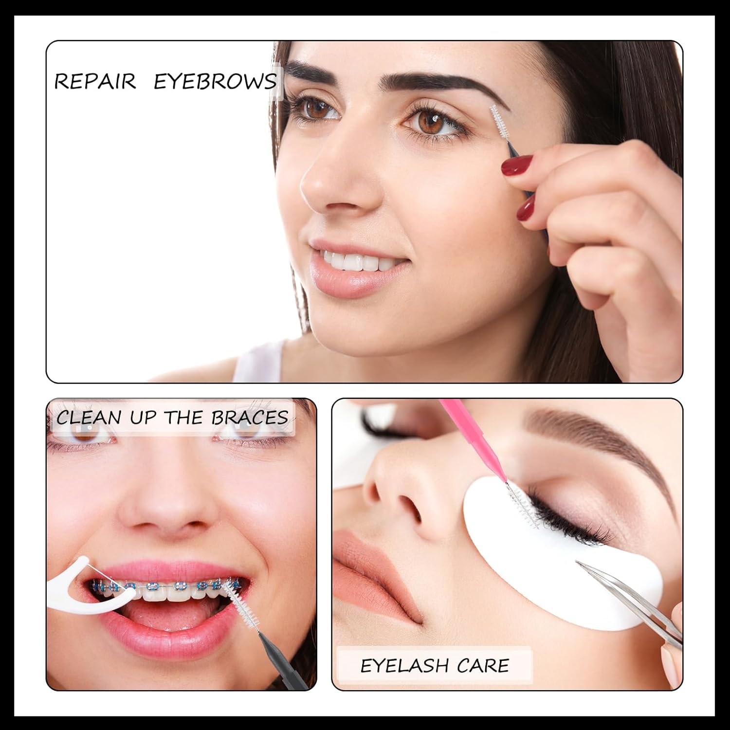 150 piezas de micro cepillo de cejas con tapa, cepillo de laminación de cejas, cepillo de carrete de cejas, peine para cejas, herramientas de