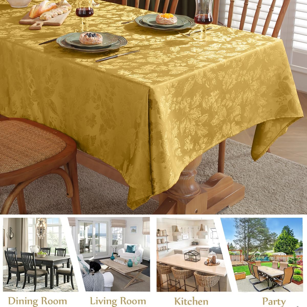 SASTYBALE Mantel rectangular de jacquard con hojas de arce a prueba de derrames, resistente a las arrugas, para otoño, cosecha, Acción de Gracias,