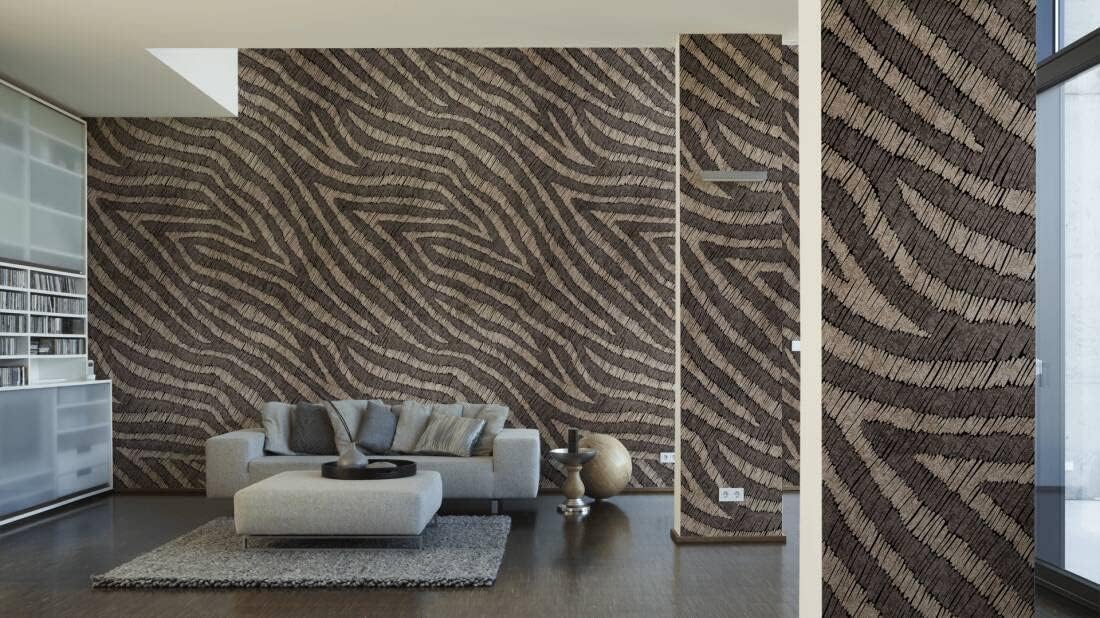 CONCORD WALLCOVERINGS  Papel tapiz abstracto para dormitorio, estampado de cebra, color marrón beige, 63 pulgadas de ancho x 110 pulgadas de alto, 3