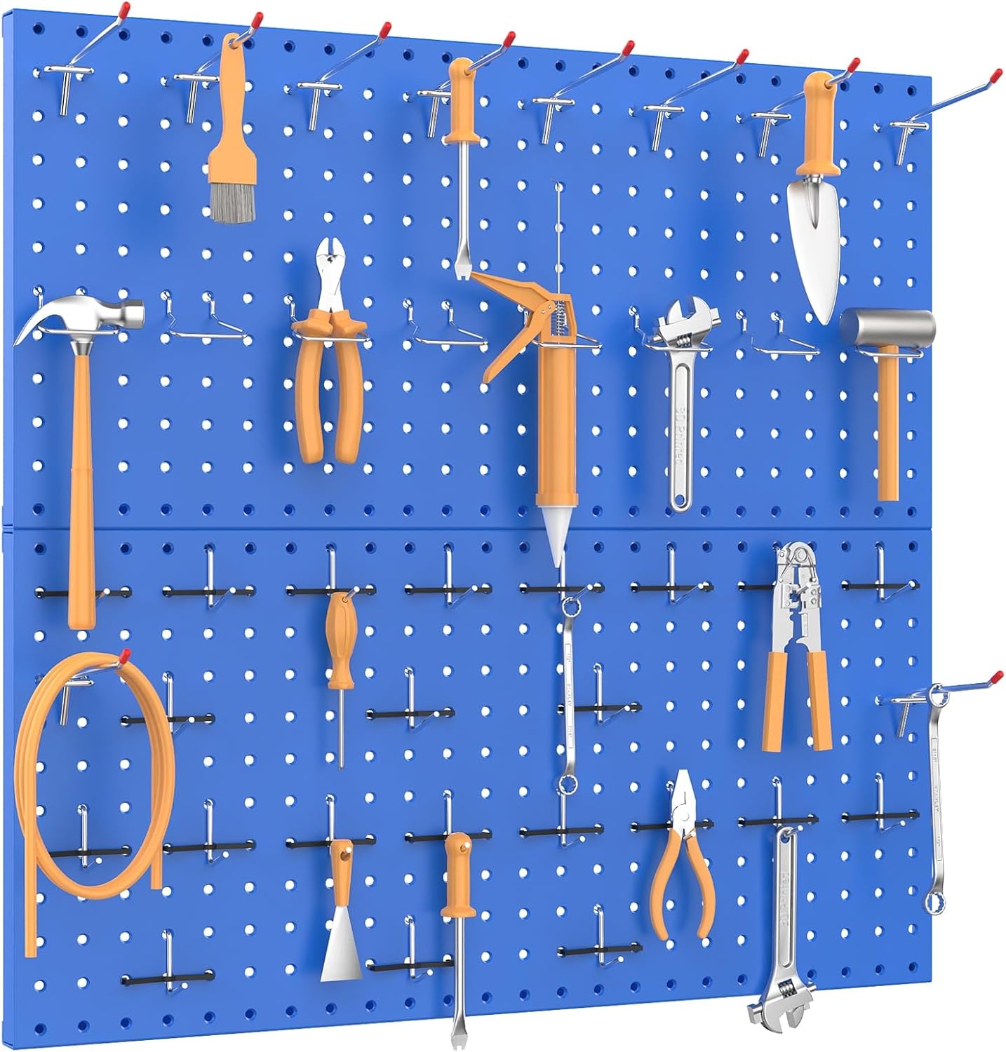 TORACK Organizador de pared de tablero de clavijas de metal de 24 x 24 pulgadas o 12 x 48 pulgadas, sistema de tablero de clavijas de 70 piezas para