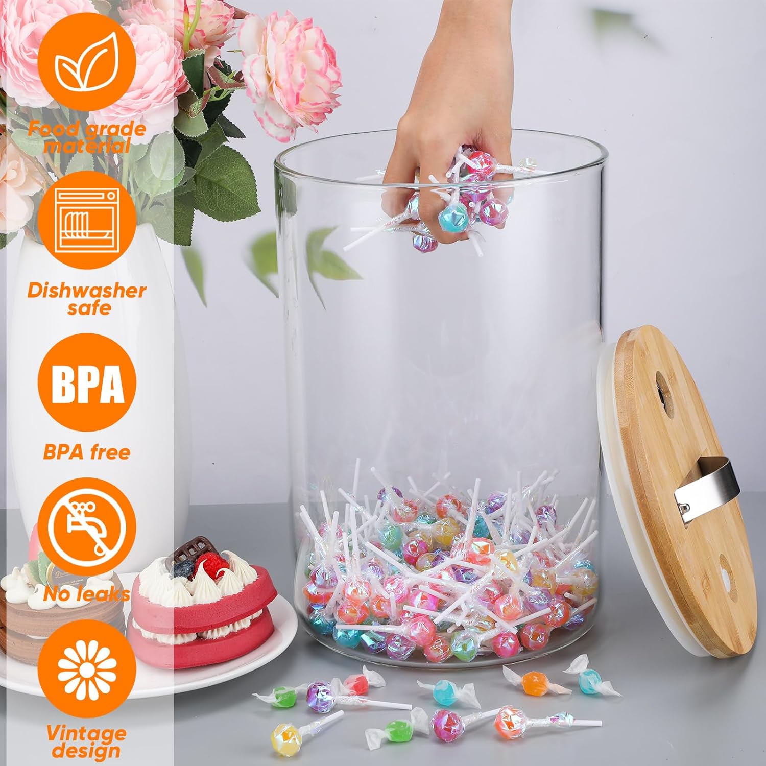 Mifoci Tarros grandes de almacenamiento de vidrio con tapa hermética de bambú, tarro transparente de boca para fermentar kombucha, decapado,