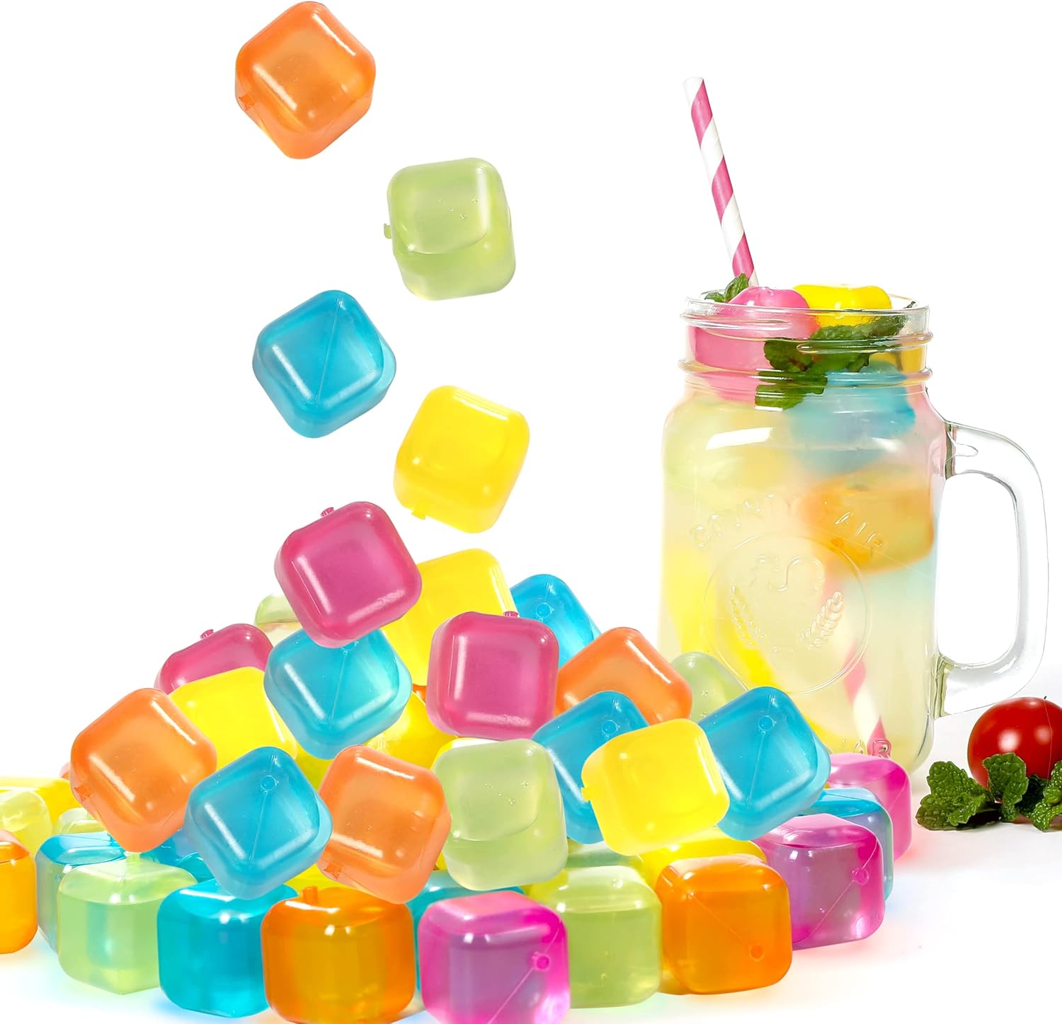 Cubos de hielo reutilizables de plástico, paquete de 65 cubos de hielo reutilizables para bebidas, whisky, vodka o café, cubos de hielo lavables que