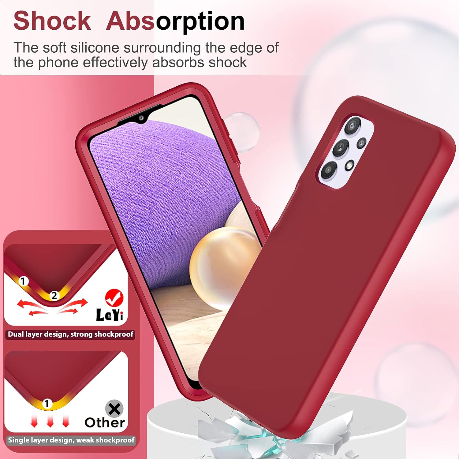 LeYi Funda para Galaxy A32 5G, Samsung Galaxy A32 5G con 2 protectores de pantalla de vidrio templado, funda de silicona líquida suave a prueba de