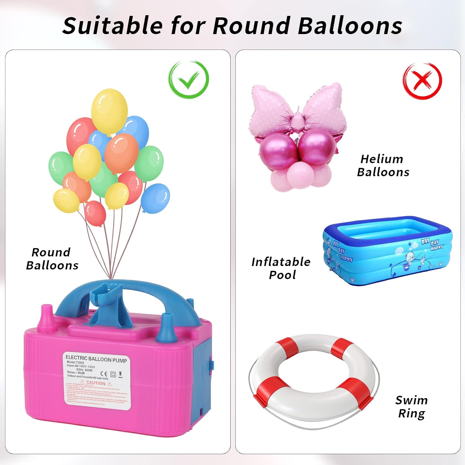 Bomba eléctrica de globos, inflador de globos de 110 V 600 W, inflador de globos de doble boquilla para decoración, fiesta, deporte, regalos 2