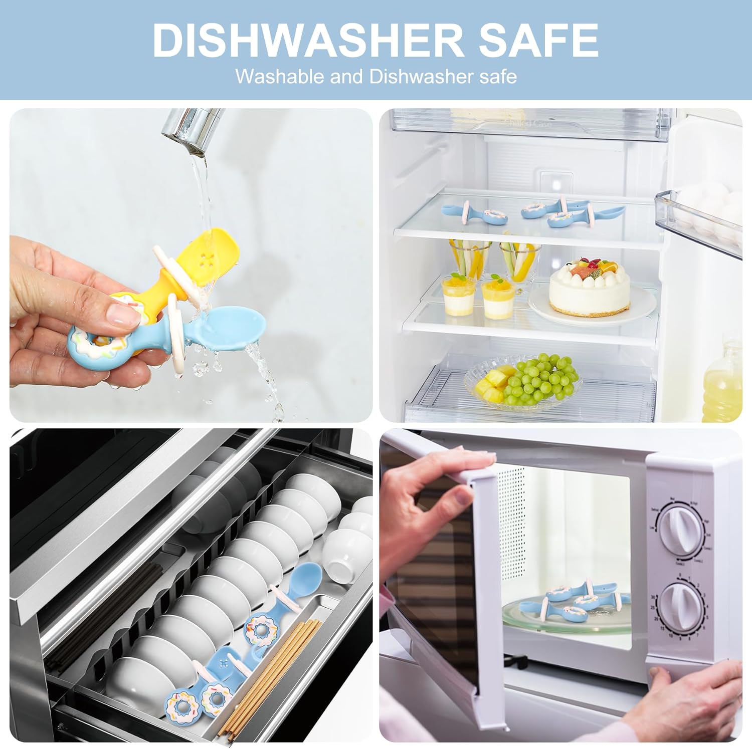 Paquete de 3 utensilios para bebé, cucharas de destete LED para bebés, cuchara y tenedor de silicona con succión, utensilios de autoalimentación