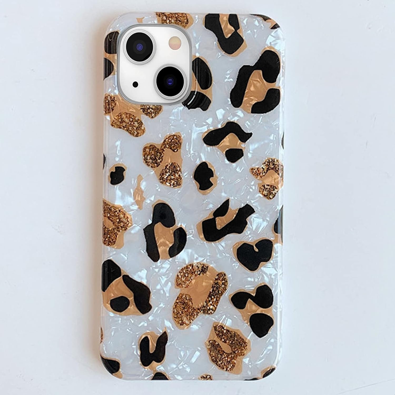 J.west Funda compatible con iPhone 14 Plus, funda protectora de silicona suave con estampado de guepardo translúcido y transparente para niñas y
