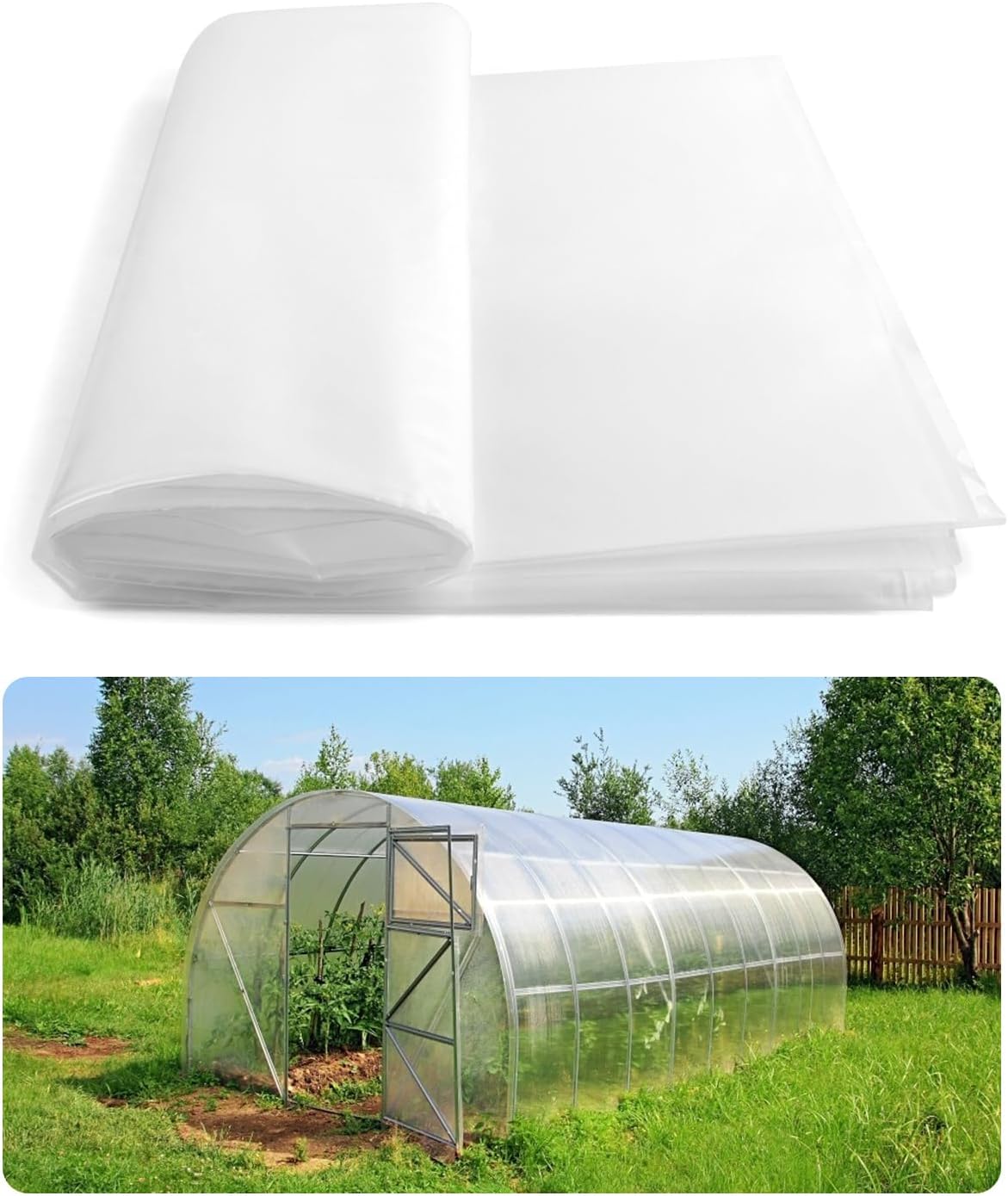Lámina de plástico transparente para invernadero de 10 x 26 pies, aro de película de polietileno de 6 mil de grosor, cubierta de película verde