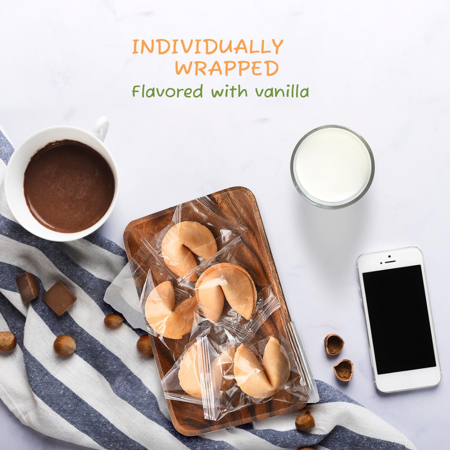 Soeos Fortune Cookies, galletas Fortune envueltas individualmente a granel, aproximadamente 50 galletas, galletas crujientes empaquetadas