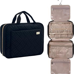 BAFAMYE Neceser de viaje para mujer, resistente al agua, bolsa de cosméticos para maquillaje, contenedor de tamaño completo con gancho para colgar BAFAMYE Neceser de viaje para mujer, resistente al agua, bolsa de cosméticos para maquillaje, contenedor de tamaño completo con gancho para colgar